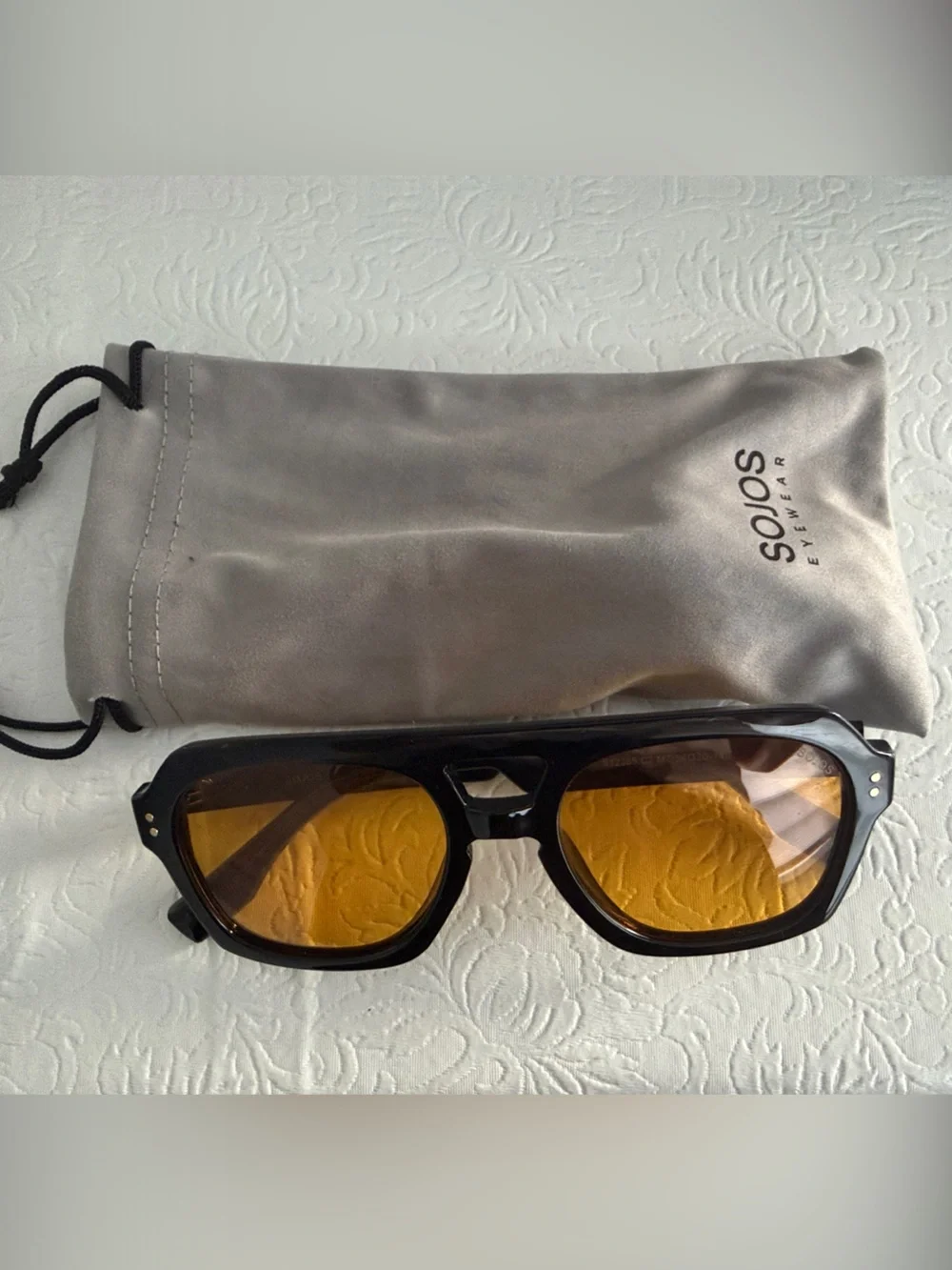 SOJOS Men's Black Frame Sunglasses with Amber Lenses